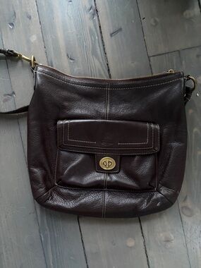 Leather off the shoulder brown coach purse
